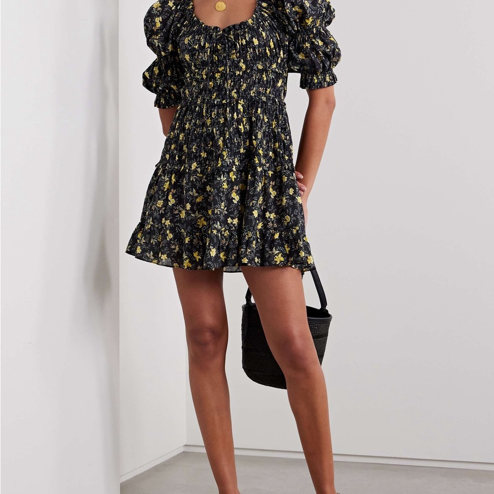 Doen Ismene Black and Yellow Floral Mini Dress